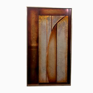 Panel de resina tallada, años 80, madera y resina