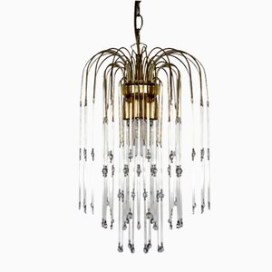 Gilded Metal and Glass Shreds Chandelier, 1980s
