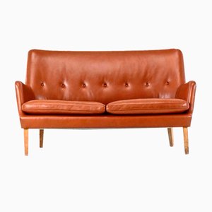 Modell of 53 Sofa aus Cognacfarbenem Leder von Arne Vodder, 1953