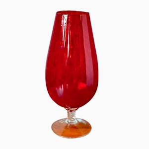 Large Red Glass in Empoli Facet Glass, 1970s