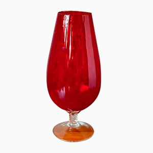 Vaso rojo grande de cristal facetado Empoli, años 70