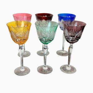 Vasos italianos de cristal de colores, años 50. Juego de 6