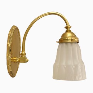 Wall Lamp in Brass with Satin Shade, France, 1919