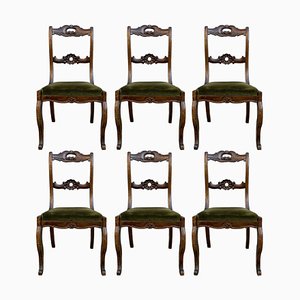 Walnut Dining Chairs, 1800s, Set of 6