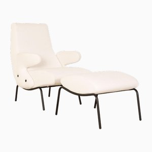 White Fabric Arflex Armchair with Stool from Delfino, Set of 2