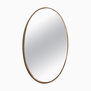 Oval Brass Wall Mirror, Italy, 1950s