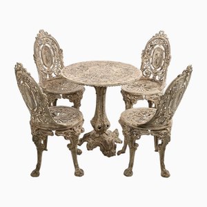 Table et Chaises de Jardin Baroque en Fonte, 20ème Siècle, Set de 5