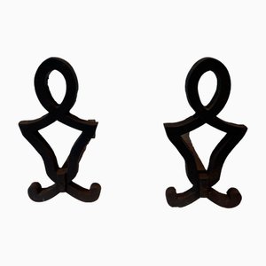 Modernized and Wrought Iron Chenets in the style of Raymond Subes, 1940s, Set of 2