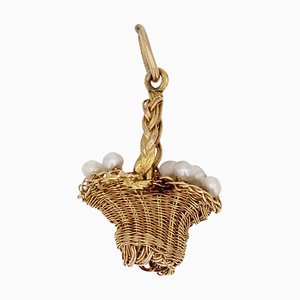20th Century French Fine Pearl 18 Karat Yellow Gold Basket Pendant, 1890s