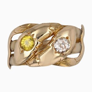 20th Century Yellow Sapphire Diamond 18 Karat Yellow Gold Snake Ring