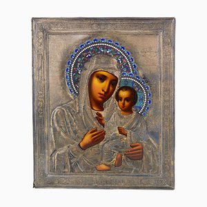 Icon of the Tikhvin Blessed Virgin Mary, 1890s, Oil, Framed