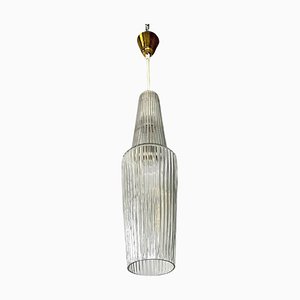 Mid-Century Modern Italian Golden Plastic and Fluted Glass Ceiling Lamp, 1950s
