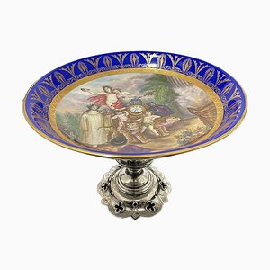 Edle Porzellan Tazza mit niederländischem Silbersockel von FG De Groot, 1864