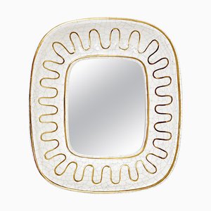 Mid-Century Golden Loop Craquelé Terracotta Wall Mirror from Gmundner Keramik, 1950s