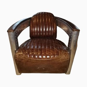 Fauteuil Aviator en Cuir et Acier au Chrome, 1980s