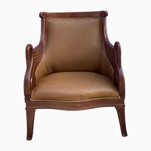 Empire Style Carved Leather Armchair