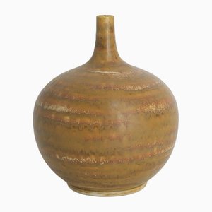 Small Mid-Century Scandinavian Modern Spherical Brown Stoneware Vase No. 19 7/11 75 by Gunnar Borg for Höganäs Keramik, 1960s