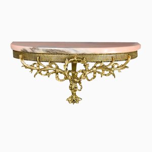 French Antique Bronze and Marble Wall Console, 1890s