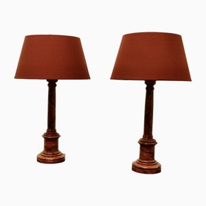Tall Simulated Marble Bedside Lamps with Shades, 1970s, Set of 2