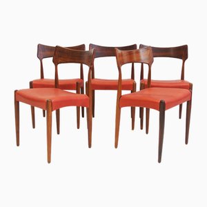 Vintage Dining Chairs in Wood and Leather by Bernhard Pedersen & Son for Christian Linneberg, 1960s, Set of 5