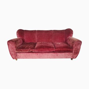 Vintage Italian Red Velvet Sofa, 1950s