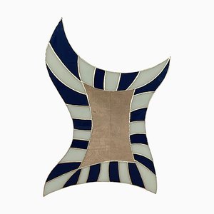 Shaped Mirror in White and Blue Glass, 1980s
