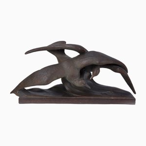 Original Art Deco Terracotta Seagull Statuette, France, 1920s