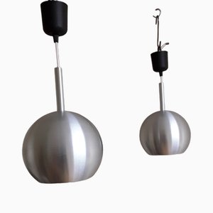 Vintage German Ceiling Lamps with Spherical Aluminum Screen from Erco, 1970s, Set of 2