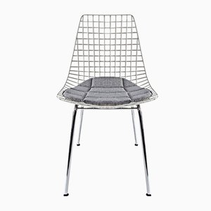 Wire Chairs in Chrome and White Steel Mesh, Set of 4
