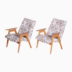 Set de Deux Fauteuils Mid-Century Beiges par Jan Šmídek, Hêtre, République Tchèque, 1950s, Set de 2