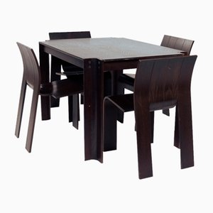 Table et Chaises de Salle à Manger Strip Vintage Marron par Gijs Bakker pour Castelijn, Pays-Bas, 1974, Set de 5