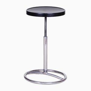Bauhaus Round Black Piano Stool in Chrome-Plated Steel & Lacquered Wood, Czech, 1930s