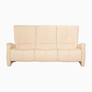 Cremefarbenes Drei-Sitzer Sofa aus Leder