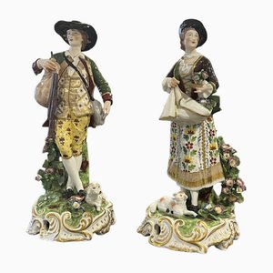 Figuras de porcelana Derby antiguas. Juego de 2