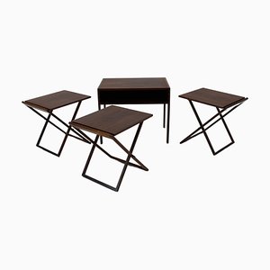 Meuble et Tables Pliantes en Palissandre par Illum Wikkelsø attribués à Silkeborg, Danemark, 1960s, Set de 4