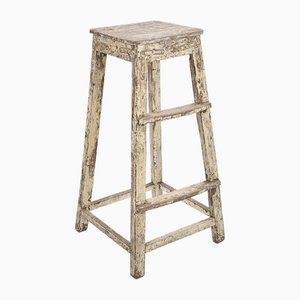 White Patinated Wooden Stool