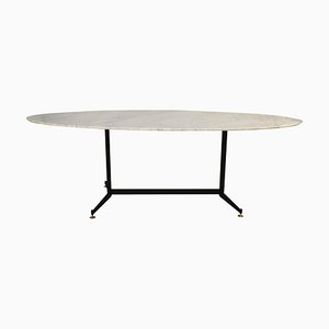Mid-Century Modern Carrara Marble Dining Table with Metallic Foot, Italy, 1950s