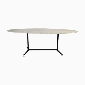 Table de Salle à Manger Mid-Century en Marbre de Carrare avec Pied Métallique, Italie, 1950s