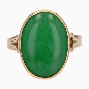 Französischer Ovaler Jade Jadeit Ring aus 18 Karat Gelbgold, 1960er