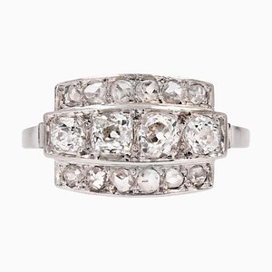 Anillo rectangular francés Art Déco de platino, 1925