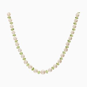 Modern Cultured Pearls Peridots 18 Karat Yellow Gold Clasp Necklace