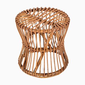 Mid-Century French Riviera Hocker aus Rattan & Geflochtenem Korbgeflecht, 1960er