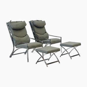 Chrome Lounge Chairs and Stools, 1970s, Set of 4