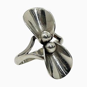 Mid-20th Century Sterling Silver Flower Ring attributed to Niels Erik, Denmark