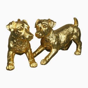 Jack Russell Figures in 24 Karat Gilt, 2000s, Set of 2