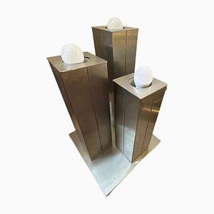 Space Age Chromed Metal Italian Square Table Lamp, 1970s