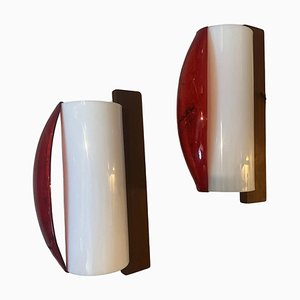 Mid-Century Modern Wood and Acrylic Gass Wall Sconces from Stilux Milano, Italy, 1960s, Set of 2