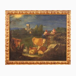 Italian Artist, Bucolic Landscape, 1770s, Oil on Canvas