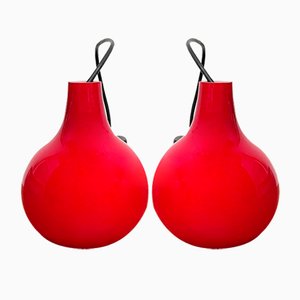 Mid-Century German Red Glass Pendant Lamps from Peill & Putzler, 1960s, Set of 2