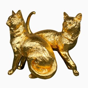 Figure di gatti in 24 carati dorate, inizio XXI secolo, set di 2
